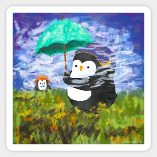 Penguin with Parasol Monet Art Series Sticker